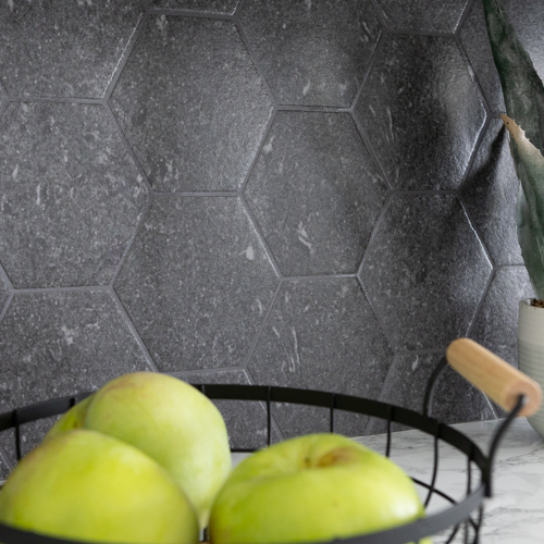 DARK HEXAGON (1) Dc fix DARK HEXAGON 3D Kitchen and Bathroom Splashback Tile Wallpaper 67.5cm x 4m