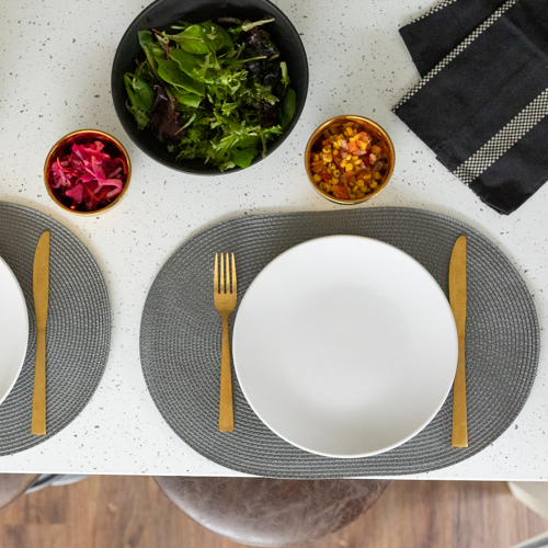 STEEL GREY (with White Granite Quartz Matt Vinyl) 500PX (8) Dc fix STEEL GREY Eco-line Wipe Clean Oval Weave Placemats Set of 4